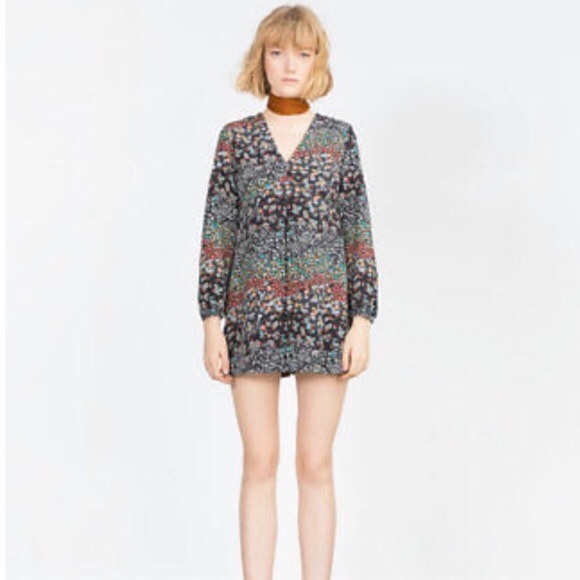Zara Pants - Zara Basic XS Floral V-Neck Long Sleeve Romper